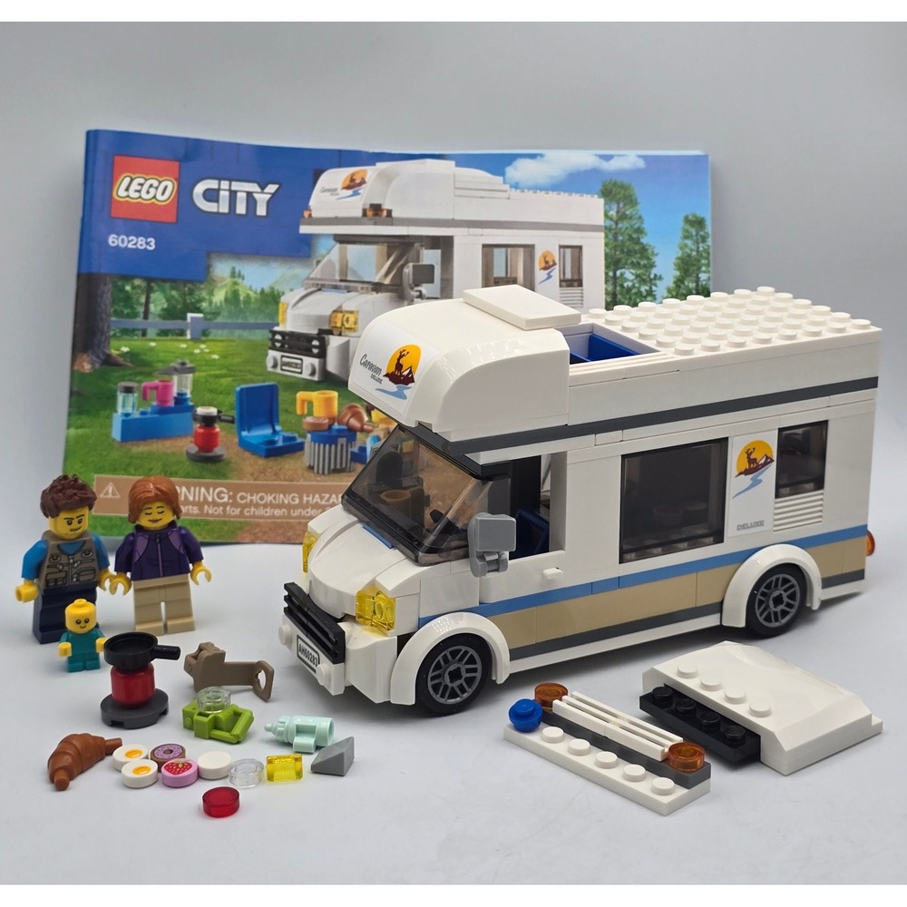 LEGO City Holiday Camper Van 60283 White Camping Vacation Vehicle Set Half Built